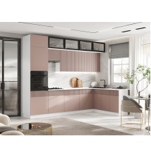 Кухня Оливия 3,0х1,8/1080м 490 Компоновка №1 Шарли Pink, Белый, Антарес