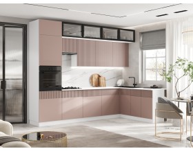 Кухня Оливия 3,0х1,8/1080м 490 Компоновка №1 Шарли Pink, Белый, Антарес