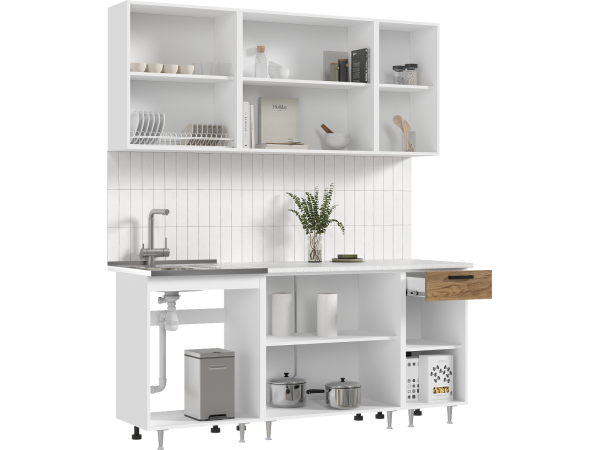 ЛДСП Кухня Рио NEW 1,8м 490 Дуб Крафт, Белый, Антарес