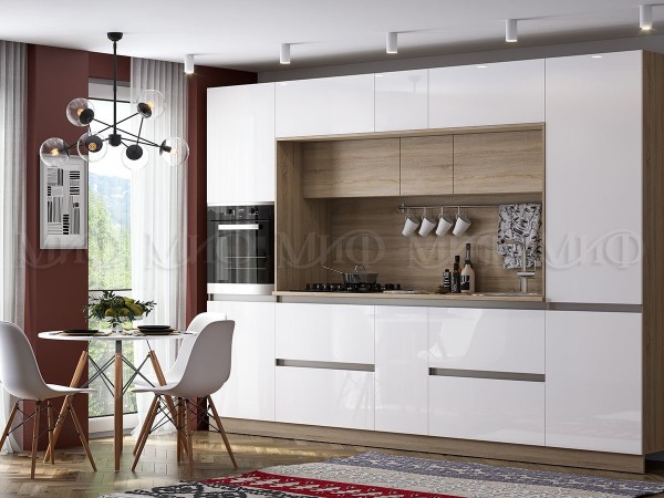 Кухня Карина 3,25м Компоновка №3 Белый глянец, Сонома
