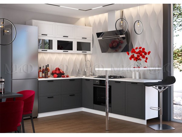 Кухня Монако 1,8*2,5м Белый снег софт/Графит софт, Белый, Антарес