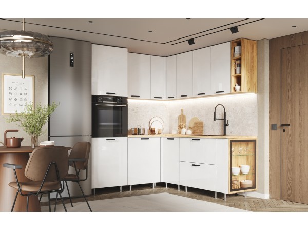 ЛДСП Кухня Рио NEW 1,8х2,0м 490 исп.2 Компоновка №6 Белый глянец, Дуб Крафт, Дуб вотан