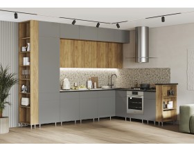 Кухня Техно-5 3,2*2,24м Дуб Крафт/Браш Текстура Грей, Дуб Крафт, Кастилло темный