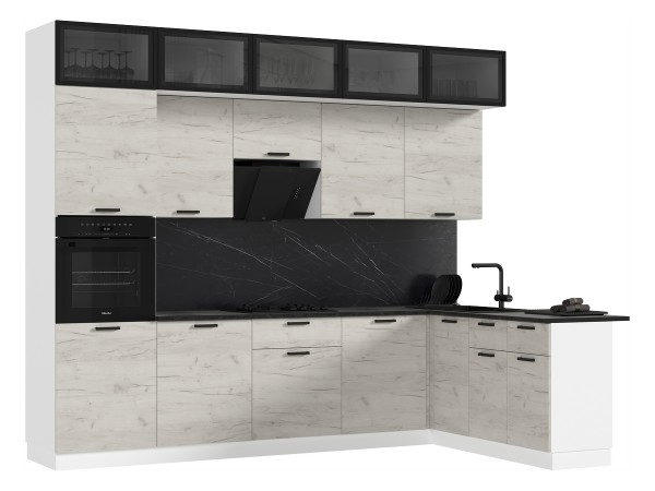 ЛДСП Кухня Рио NEW 3,0х1,8/1080м 490 Компоновка №4 Дуб Крафт Белый, Белый, Кастилло темный