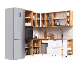 ЛДСП Кухня Рио NEW 1,8х2,0м 490 исп.2 Компоновка №6 Белый глянец, Дуб Крафт, Дуб вотан