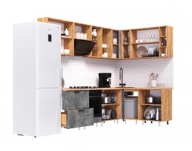 ЛДСП Кухня Рио NEW 2,8х1,6м 490 Компоновка №1 Бетон светлый/ Бетон темный, Дуб Крафт, Дуб вотан