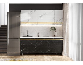 Кухня Милена 2,0м Мрамор белый софт/Мрамор блэк софт, Белый, Антарес