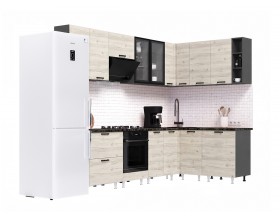ЛДСП Кухня Рио NEW 2,8х1,6м 490 Компоновка №1 Дуб Крафт Белый, Графит, Кастилло темный