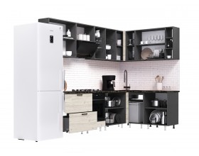 ЛДСП Кухня Рио NEW 2,8х1,6м 490 Компоновка №1 Дуб Крафт Белый, Графит, Кастилло темный