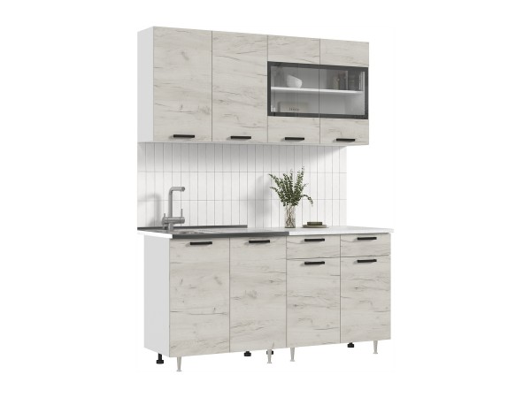 ЛДСП Кухня Рио NEW 1,6м 490 Дуб Крафт Белый, Белый, Антарес