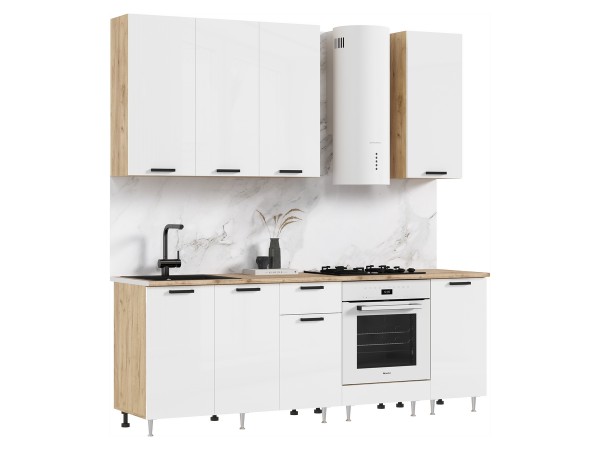 ЛДСП Кухня Рио NEW 2,2/900м 490 Компоновка №2 Белый глянец, Дуб Крафт, Дуб вотан