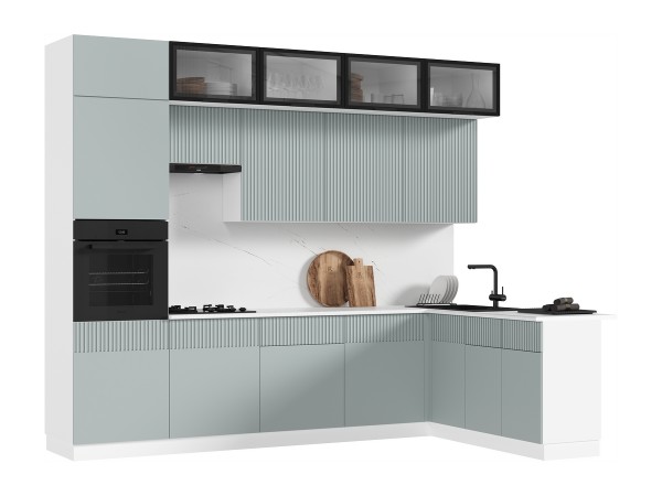 Кухня Оливия 3,0х1,8/1080м 490 Компоновка №1 Шарли Бриз, Белый, Антарес