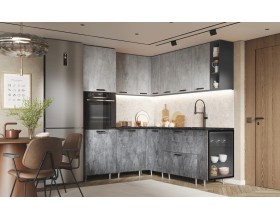 ЛДСП Кухня Рио NEW 1,8х2,0м 490 исп.2 Компоновка №6 Бетон светлый/Бетон темный, Графит, Кастилло темный