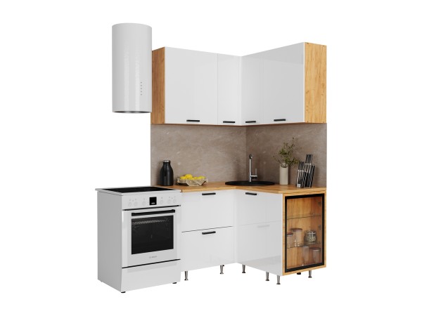 ЛДСП Кухня Рио NEW 1,2х1,2м 490 исп.2 Компоновка №6 Белый глянец, Дуб Крафт, Дуб вотан