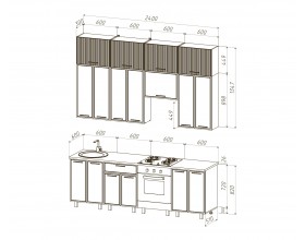 Кухня Бьянка 2,4/1350м Кашемир, Дуб Крафт, Дуб вотан