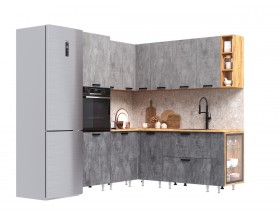 ЛДСП Кухня Рио NEW 1,8х2,0м 490 исп.2 Компоновка №6 Бетон светлый/Бетон темный, Дуб Крафт, Дуб вотан
