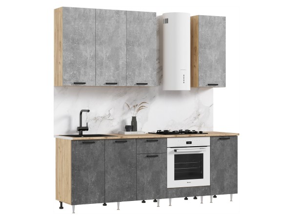 ЛДСП Кухня Рио NEW 2,2/900м 490 Компоновка №2 Бетон светлый/Бетон темный, Дуб Крафт, Дуб вотан