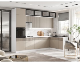 Кухня Оливия 3,0х1,8/1080м 490 Компоновка №1 Шарли Мокко, Белый, Антарес