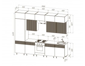 Кухня Оливия 3,0/1080м 490 Компоновка №1 Кашемир, Белый, Антарес