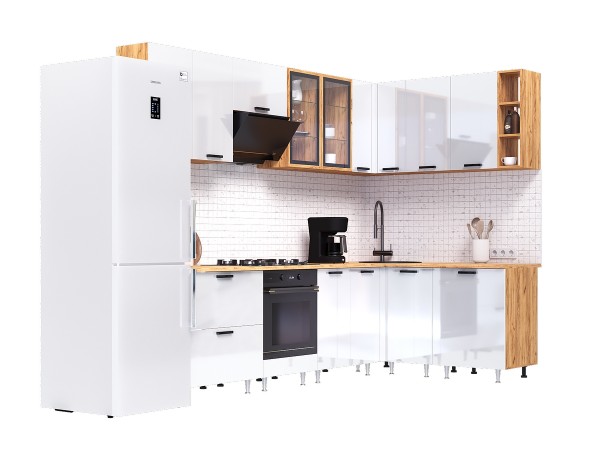 ЛДСП Кухня Рио NEW 2,8х1,6м 490 Компоновка №1 Белый глянец, Дуб Крафт, Дуб вотан
