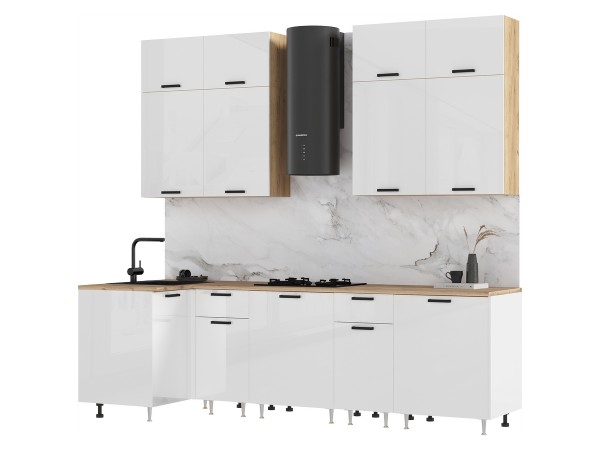 ЛДСП Кухня Рио NEW 1,0х2,6/1080м 490 Компоновка №3 Белый глянец, Дуб Крафт, Дуб вотан