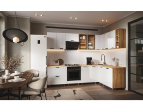 ЛДСП Кухня Рио NEW 2,8х1,6м 490 Компоновка №1 Белый глянец, Дуб Крафт, Дуб вотан