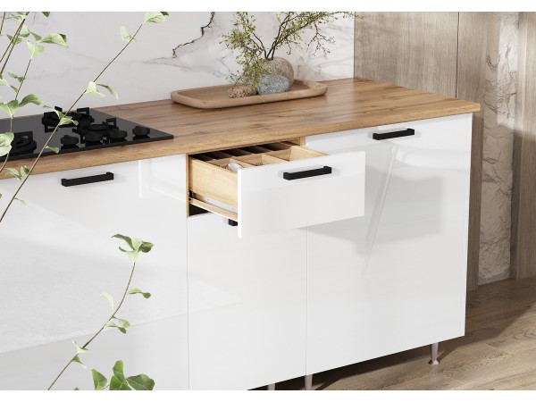 ЛДСП Кухня Рио NEW 1,0х2,6/1080м 490 Компоновка №3 Белый глянец, Дуб Крафт, Дуб вотан