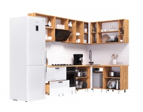 ЛДСП Кухня Рио NEW 2,8х1,6м 490 Компоновка №1 Белый глянец, Дуб Крафт, Дуб вотан