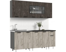 ЛДСП Кухня Рио NEW 2,0м 490 Железный камень/Дуб Крафт серый, Графит, Кастилло темный