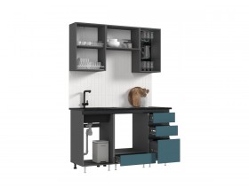Кухня Техно-6 1,5м Графит/Атлантик софт/Графит софт