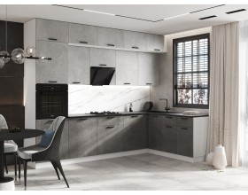 ЛДСП Кухня Рио NEW 3,0х1,8/1080м 490 Компоновка №5 Бетон светлый/Бетон темный, Белый, Кастилло темный