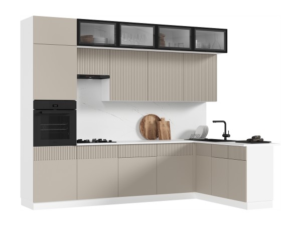 Кухня Оливия 3,0х1,8/1080м 490 Компоновка №1 Шарли Мокко, Белый, Антарес