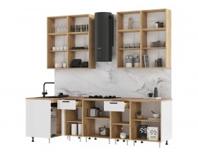 ЛДСП Кухня Рио NEW 1,0х2,6/1080м 490 Компоновка №3 Белый глянец, Дуб Крафт, Дуб вотан