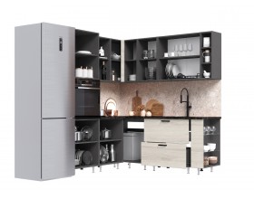 ЛДСП Кухня Рио NEW 1,8х2,0м 490 исп.2 Компоновка №6 Дуб Крафт Белый, Графит, Кастилло темный