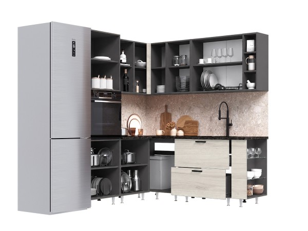 ЛДСП Кухня Рио NEW 1,8х2,0м 490 исп.2 Компоновка №6 Дуб Крафт Белый, Графит, Кастилло темный