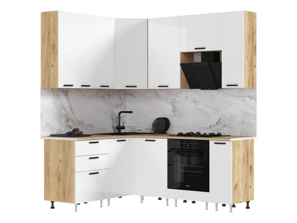 ЛДСП Кухня Рио NEW 1,6х2,0/900м 490 Компоновка №2 Белый глянец, Дуб Крафт, Дуб вотан