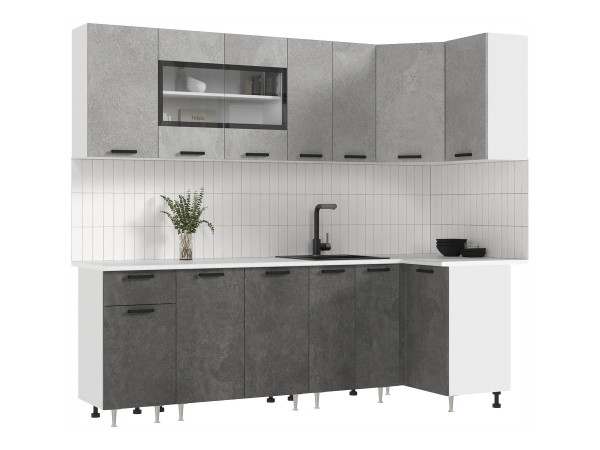 ЛДСП Кухня Рио NEW 2,4х1,0м 490 Бетон светлый/Бетон темный, Белый, Антарес
