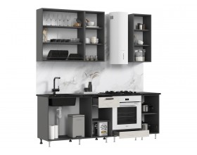 ЛДСП Кухня Рио NEW 2,2/900м 490 Компоновка №2 Дуб Крафт Белый, Графит, Кастилло темный