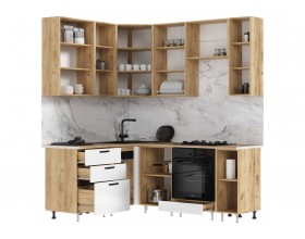 ЛДСП Кухня Рио NEW 1,6х2,0/900м 490 Компоновка №2 Белый глянец, Дуб Крафт, Дуб вотан