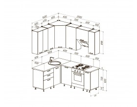 ЛДСП Кухня Рио NEW 1,6х2,0/900м 490 Компоновка №2 Белый глянец, Дуб Крафт, Дуб вотан