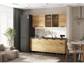 ЛДСП Кухня Рио NEW 2,0м 490 Компоновка №1 Дуб Крафт, Дуб Крафт, Кастилло темный