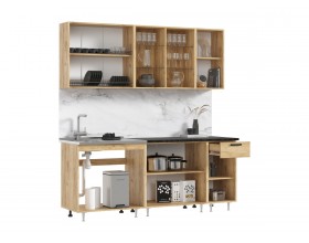 ЛДСП Кухня Рио NEW 2,0м 490 Компоновка №1 Дуб Крафт, Дуб Крафт, Кастилло темный