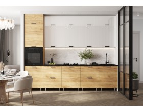 ЛДСП Кухня Рио NEW 3,0/1080м 490 Компоновка №3 Белый глянец/Дуб Крафт, Дуб Крафт, Кастилло темный