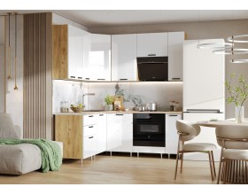 ЛДСП Кухня Рио NEW 1,6х2,0/900м 490 Компоновка №2 Белый глянец, Дуб Крафт, Дуб вотан