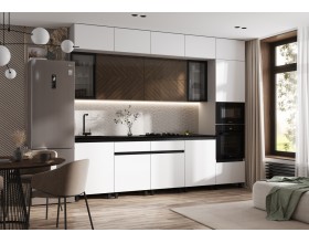 Кухня Техно-6 3,0/1080м Белый снег Софт/Прайм орех, Белый, Кастилло темный