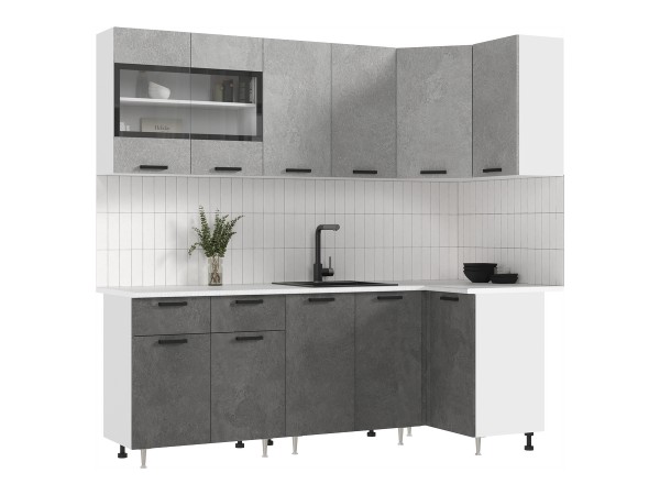 ЛДСП Кухня Рио NEW 2,2х1,0м 490 Бетон светлый/Бетон темный, Белый, Антарес