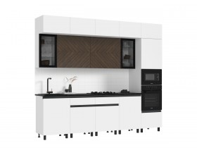 Кухня Техно-6 3,0/1080м Белый снег Софт/Прайм орех, Белый, Кастилло темный