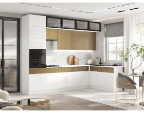 Кухня Оливия 3,0х1,8/1080м 490 Компоновка №1 Белый глянец/Голдэн Пэлас, Белый, Антарес