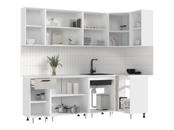 ЛДСП Кухня Рио NEW 2,4х1,0м 490 Дуб Крафт Белый, Белый, Антарес
