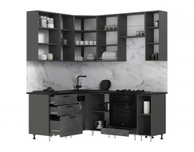 ЛДСП Кухня Рио NEW 1,6х2,0/900м 490 Компоновка №2 Бетон светлый/Бетон темный, Графит, Кастилло темный